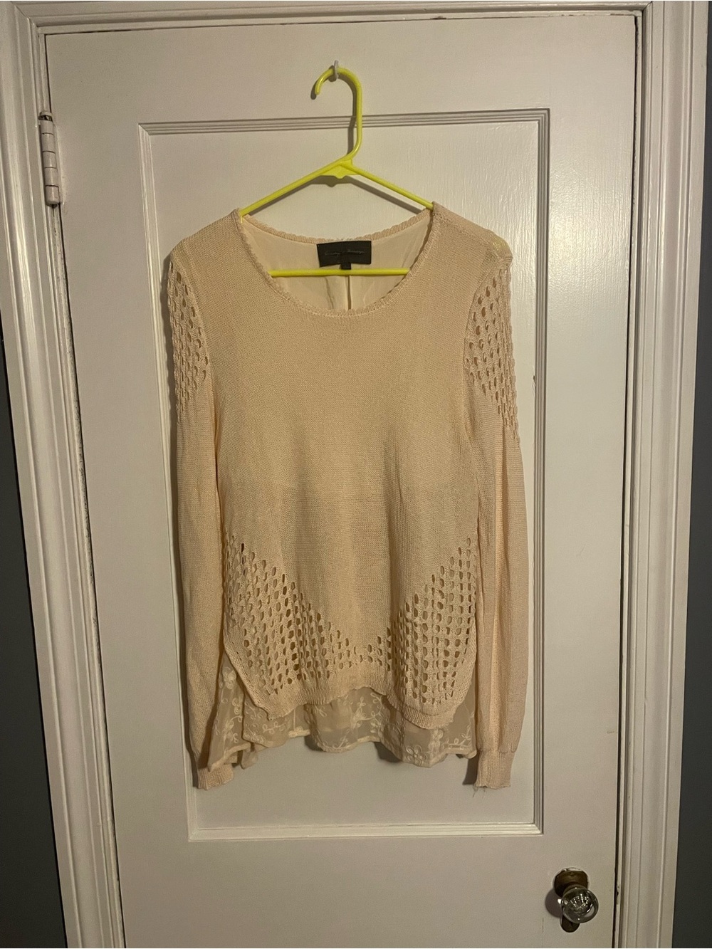 Anthropologie Sunday In Brooklyn Fiona Sweater Eyelet Layered Cream Size Large